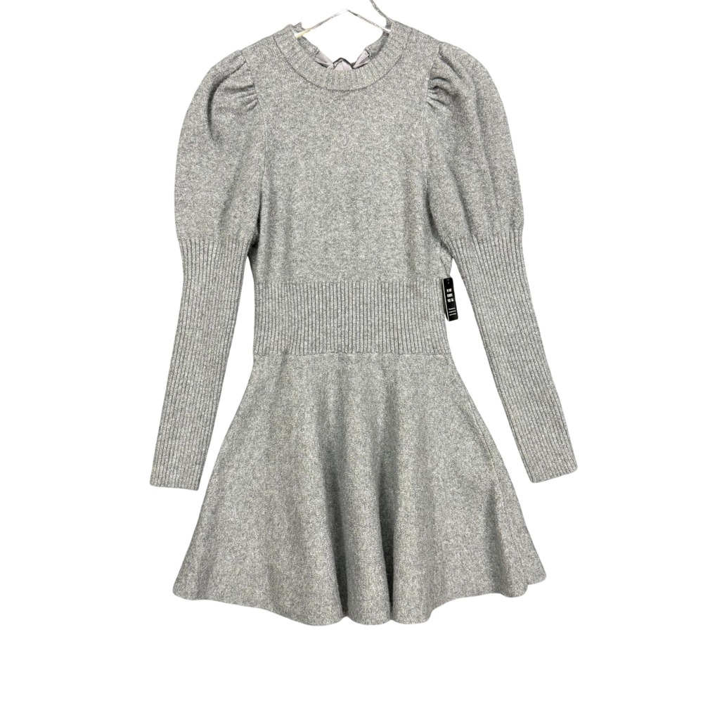 Express Sweater Dress Womens Medium Gray Fit Flare Open Back Bow Knit Mini NWT